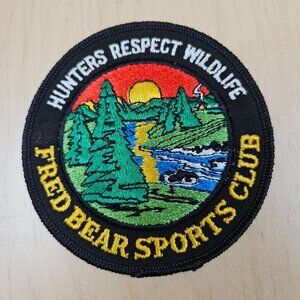 Rare Fred Bear Sports Club Patch "Hunters Respect Wildlife" Embroidered Vintage